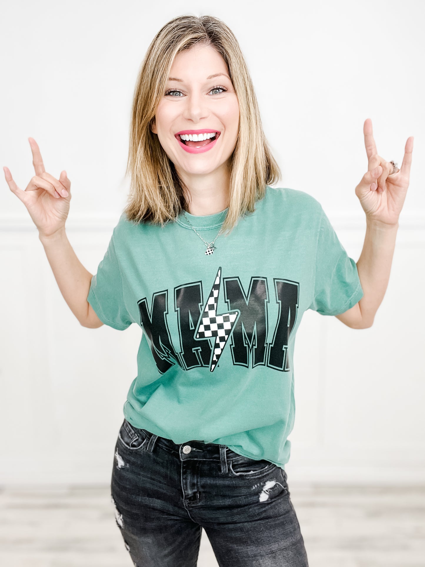 Mama Checkered Lightning Graphic Tee