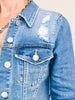 Risen Shirring Sleeve Cropped Denim Jacket
