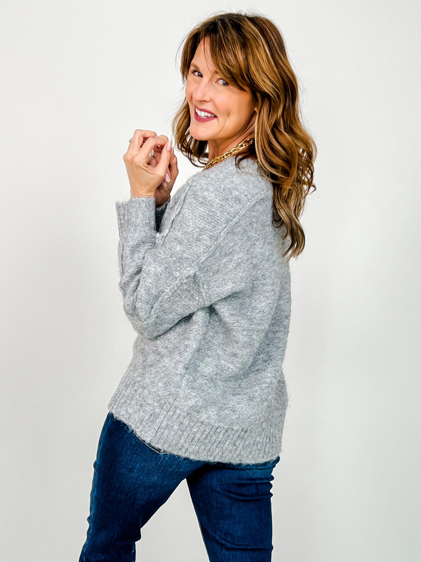 Loose Fit V-Neck Long Sleeve Knit Sweater