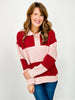 Long Sleeve Striped Knit Collared Sweater