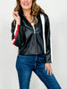Racer Stripe Faux Leather Zip Up Jacket