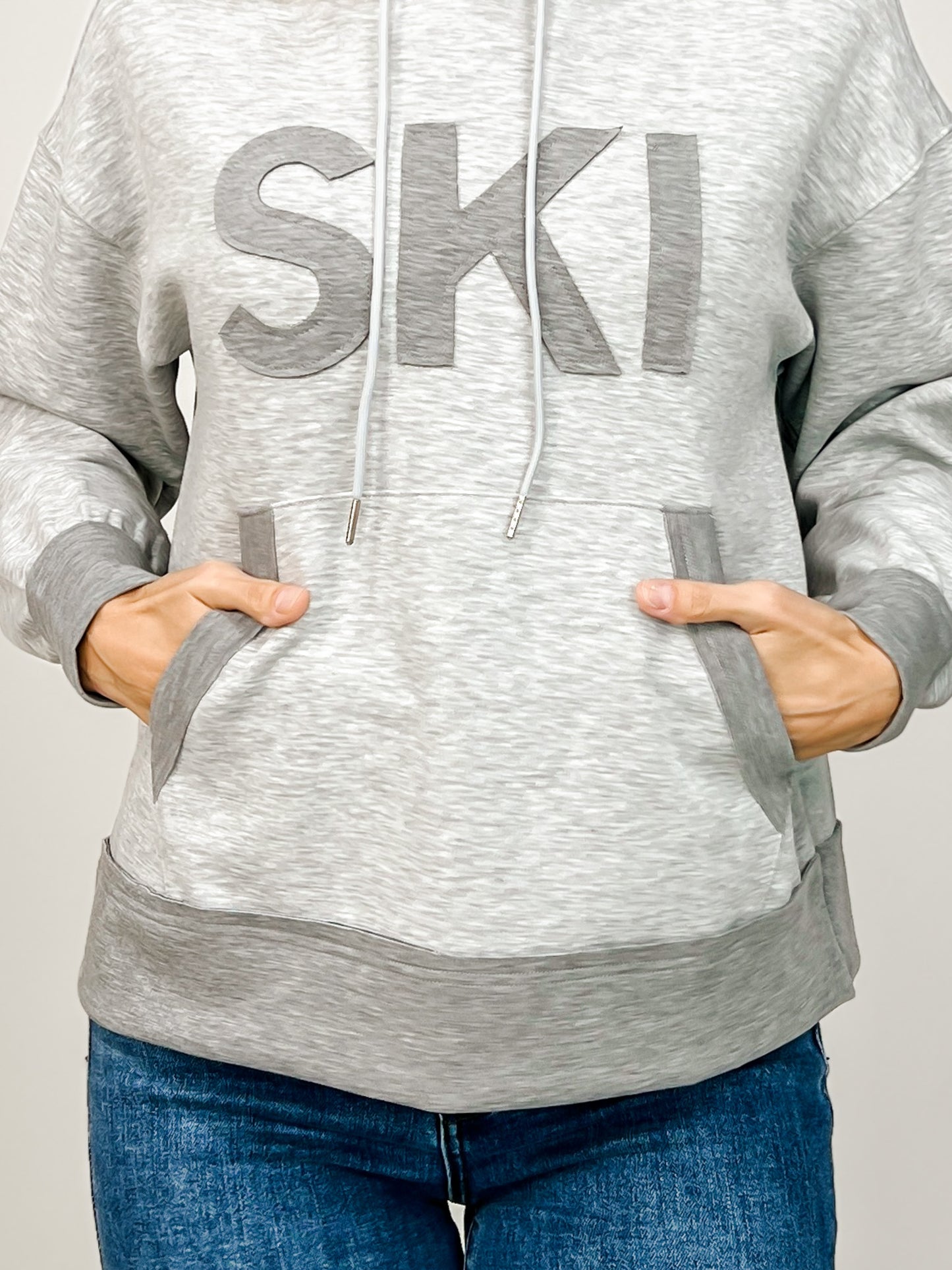Long Sleeve Hoodie Top with SKI Patch Letters Front