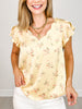 Short Tulip Sleeve Floral Print V-Neck Satin Top