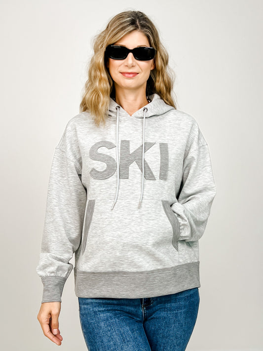 Long Sleeve Hoodie Top with SKI Patch Letters Front