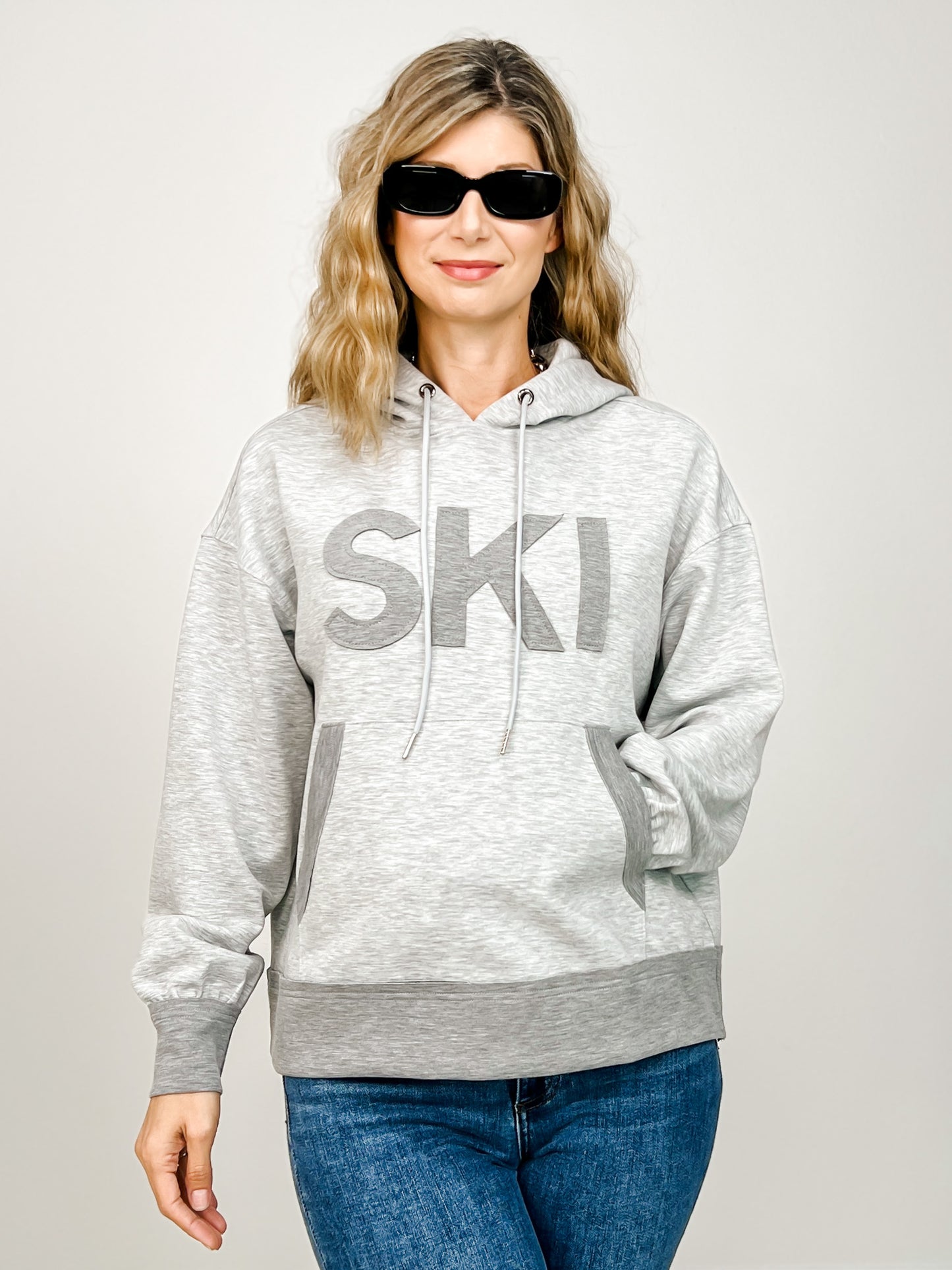 Long Sleeve Hoodie Top with SKI Patch Letters Front