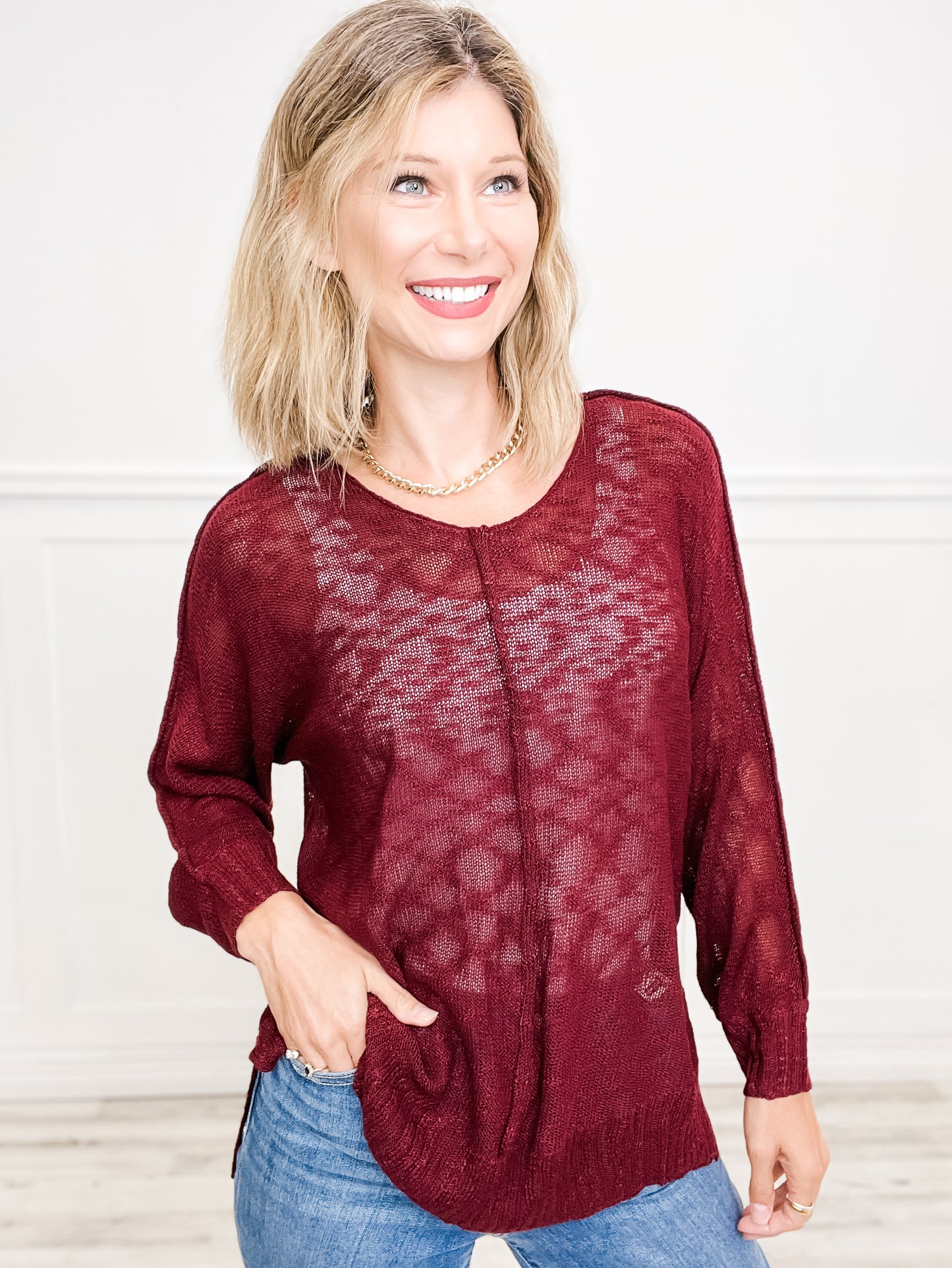 V-NECK DOLMAN LONG SLEEVE SWEATER