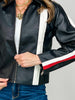 Racer Stripe Faux Leather Zip Up Jacket