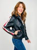 Racer Stripe Faux Leather Zip Up Jacket
