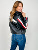 Racer Stripe Faux Leather Zip Up Jacket