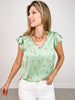 Short Tulip Sleeve Floral Print V-Neck Satin Top