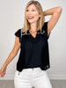 Sleeveless Contrast Embroidery Ruffle Detail Front Tie Top