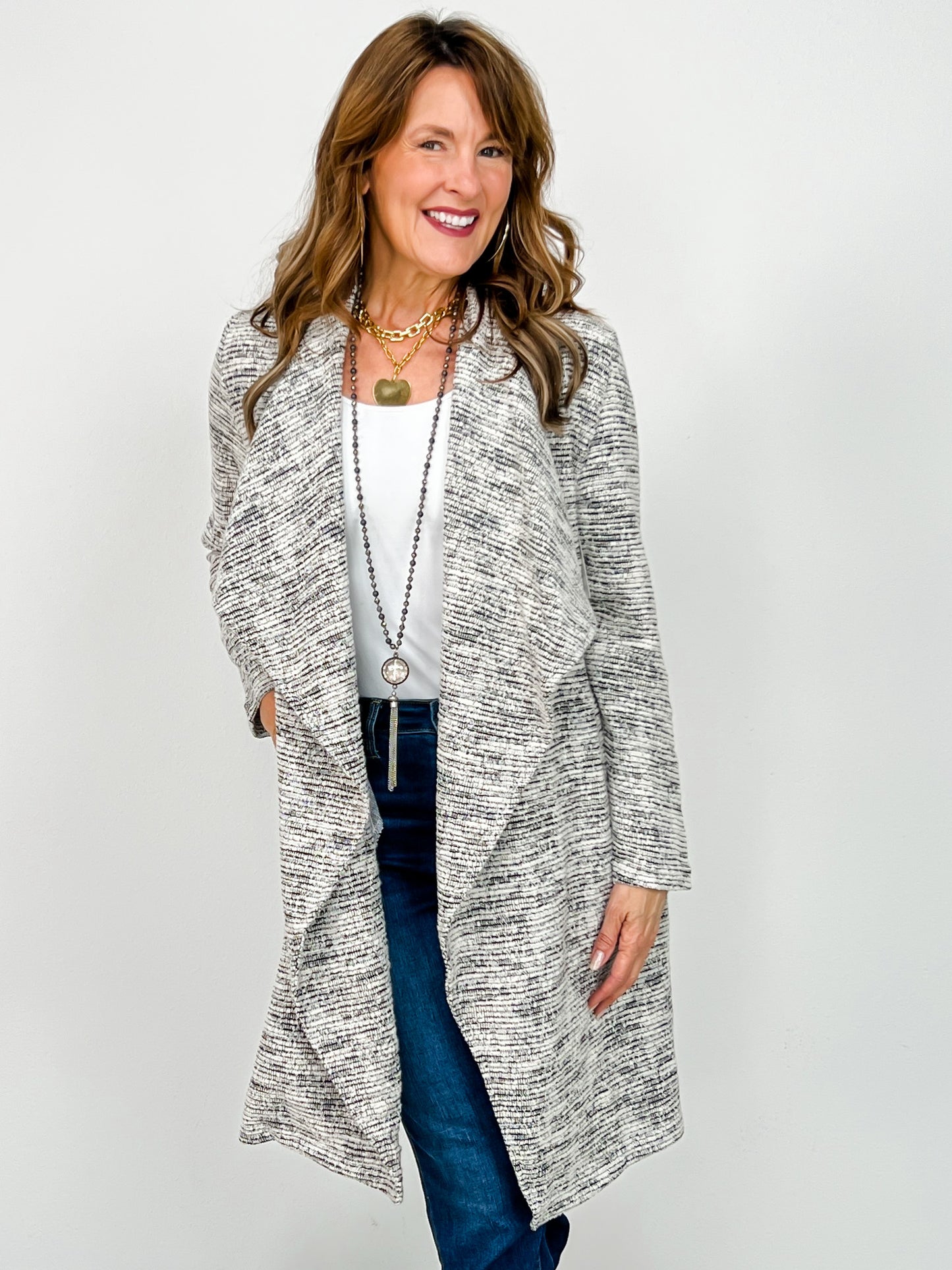 Long Sleeve Heather Knit Open Front Cardigan