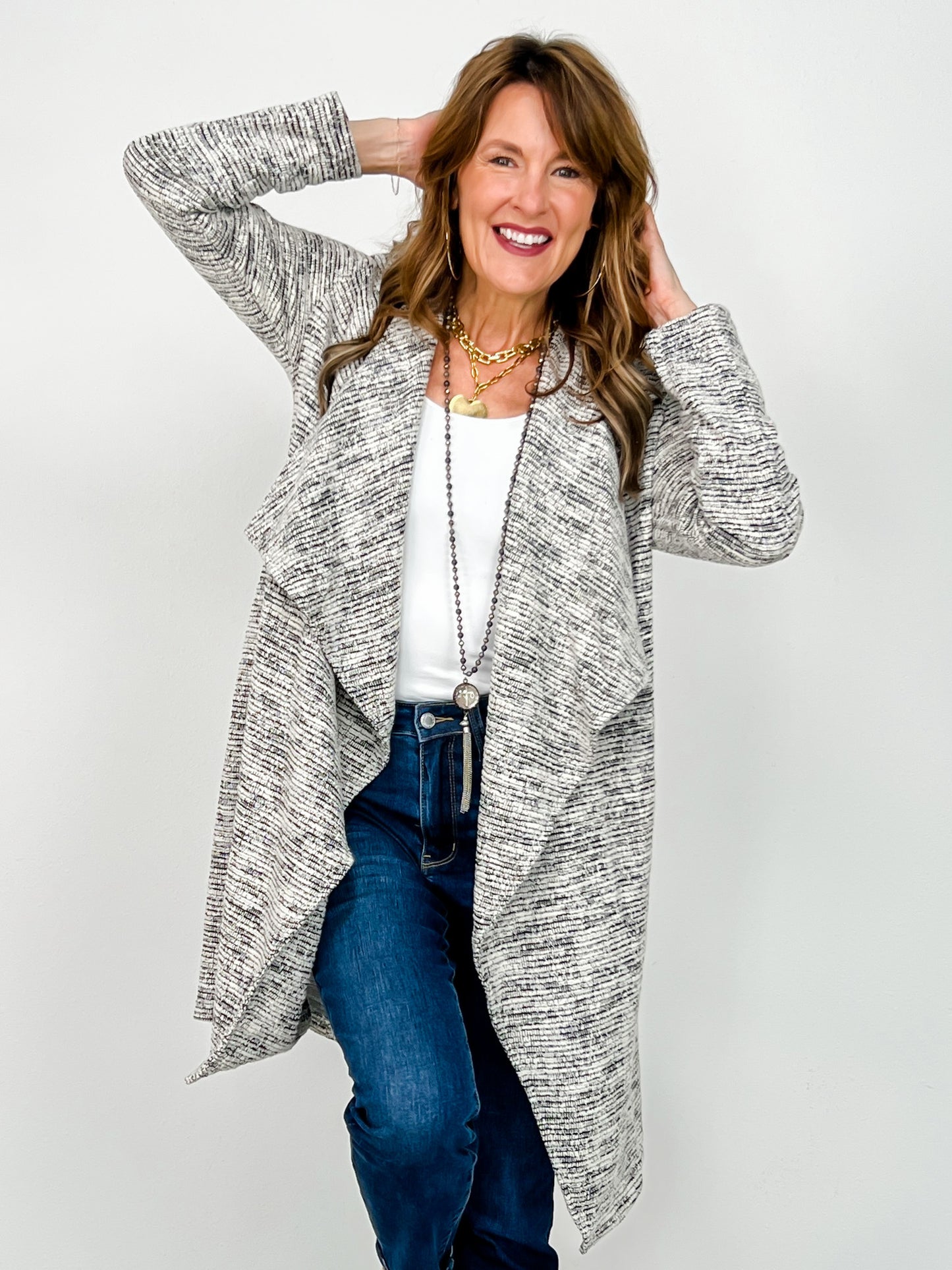 Long Sleeve Heather Knit Open Front Cardigan