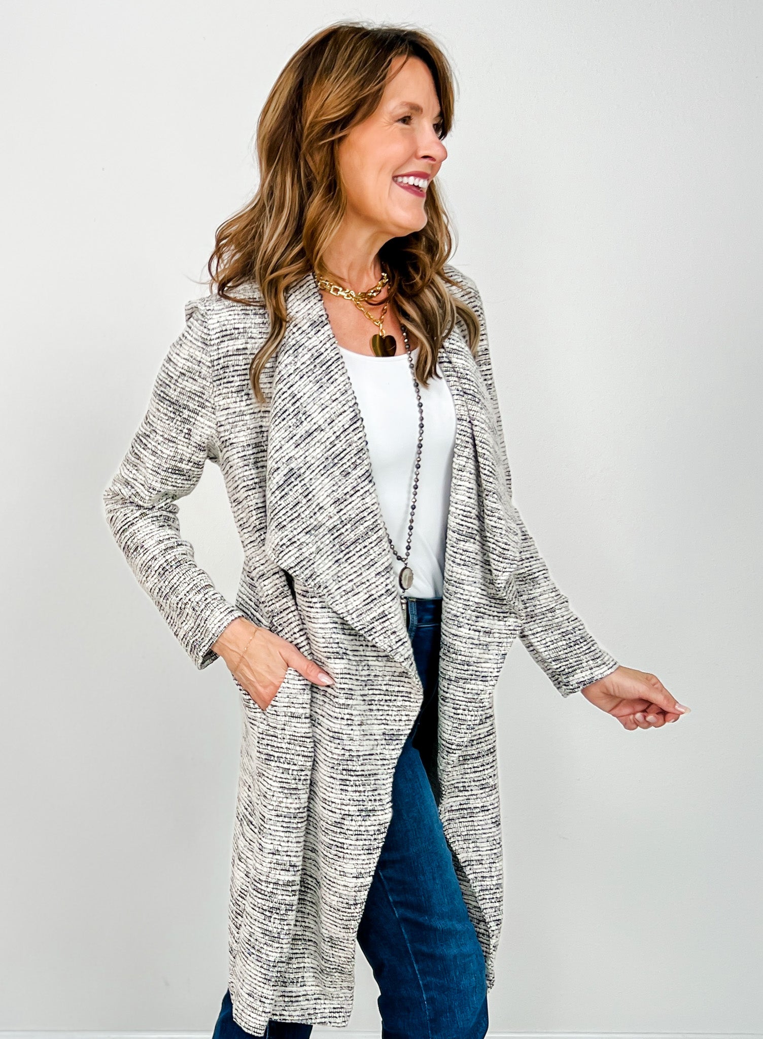 Long Sleeve Heather Knit Open Front Cardigan
