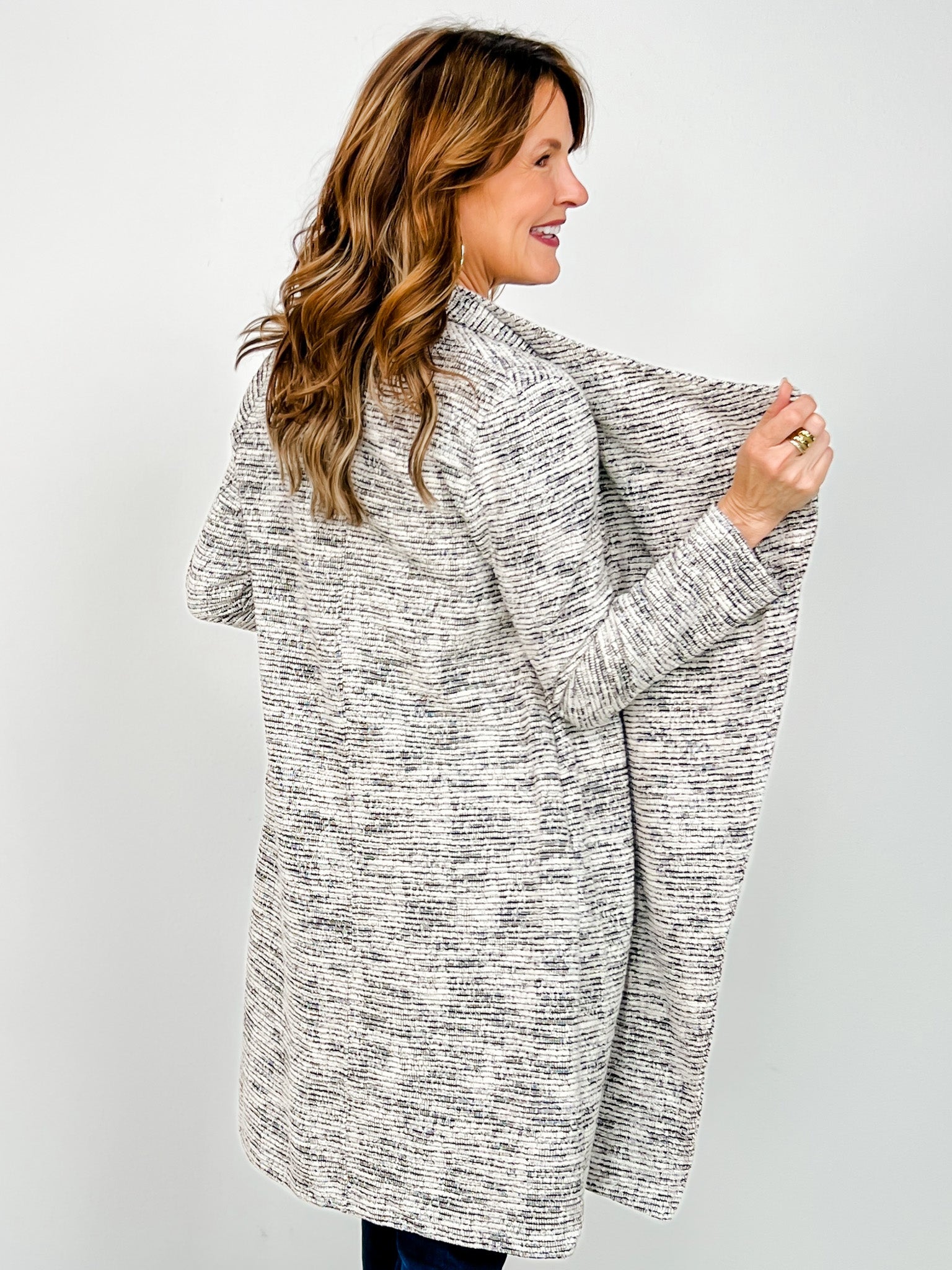 Long Sleeve Heather Knit Open Front Cardigan