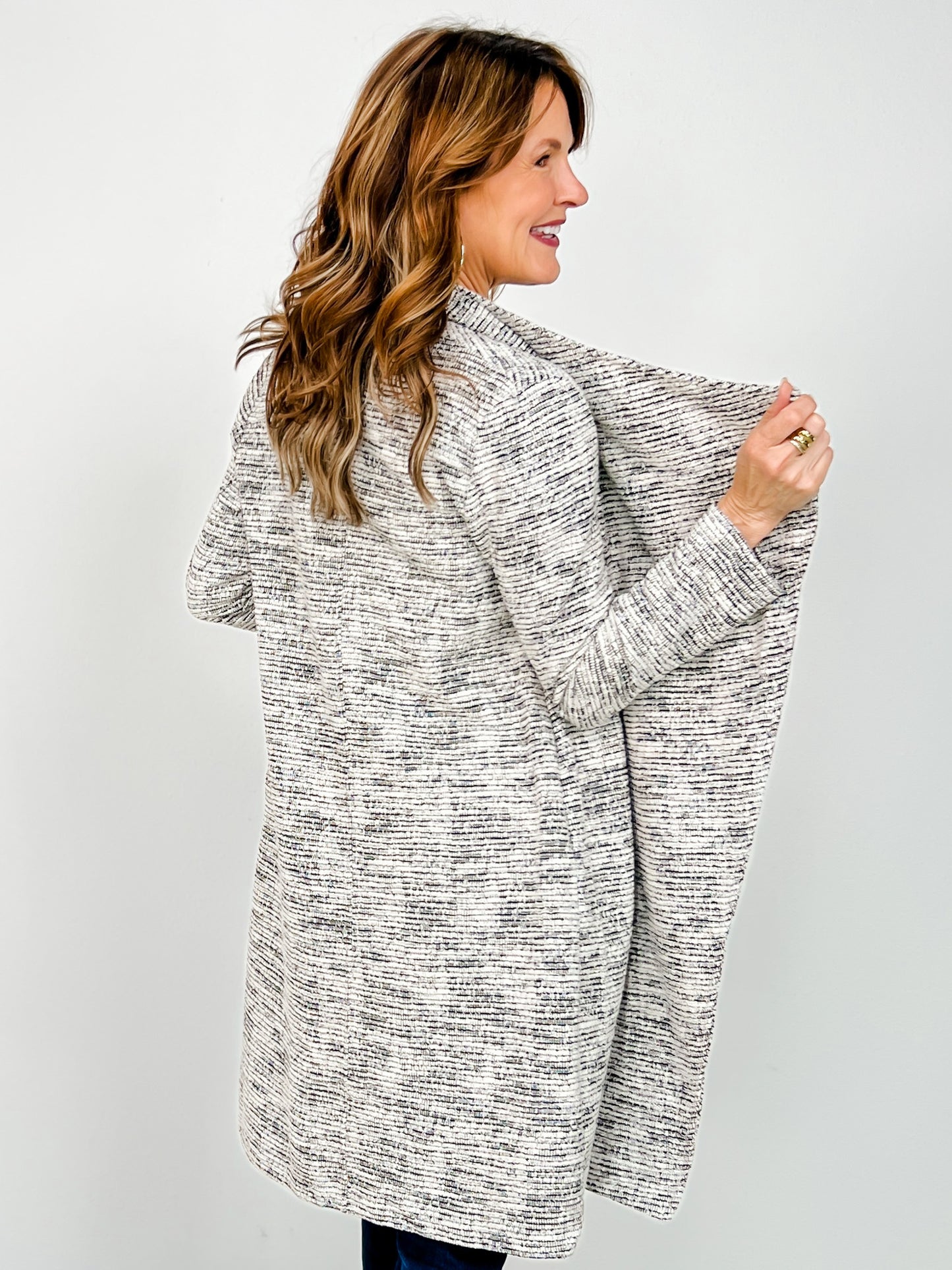 Long Sleeve Heather Knit Open Front Cardigan