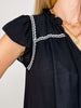 Sleeveless Contrast Embroidery Ruffle Detail Front Tie Top