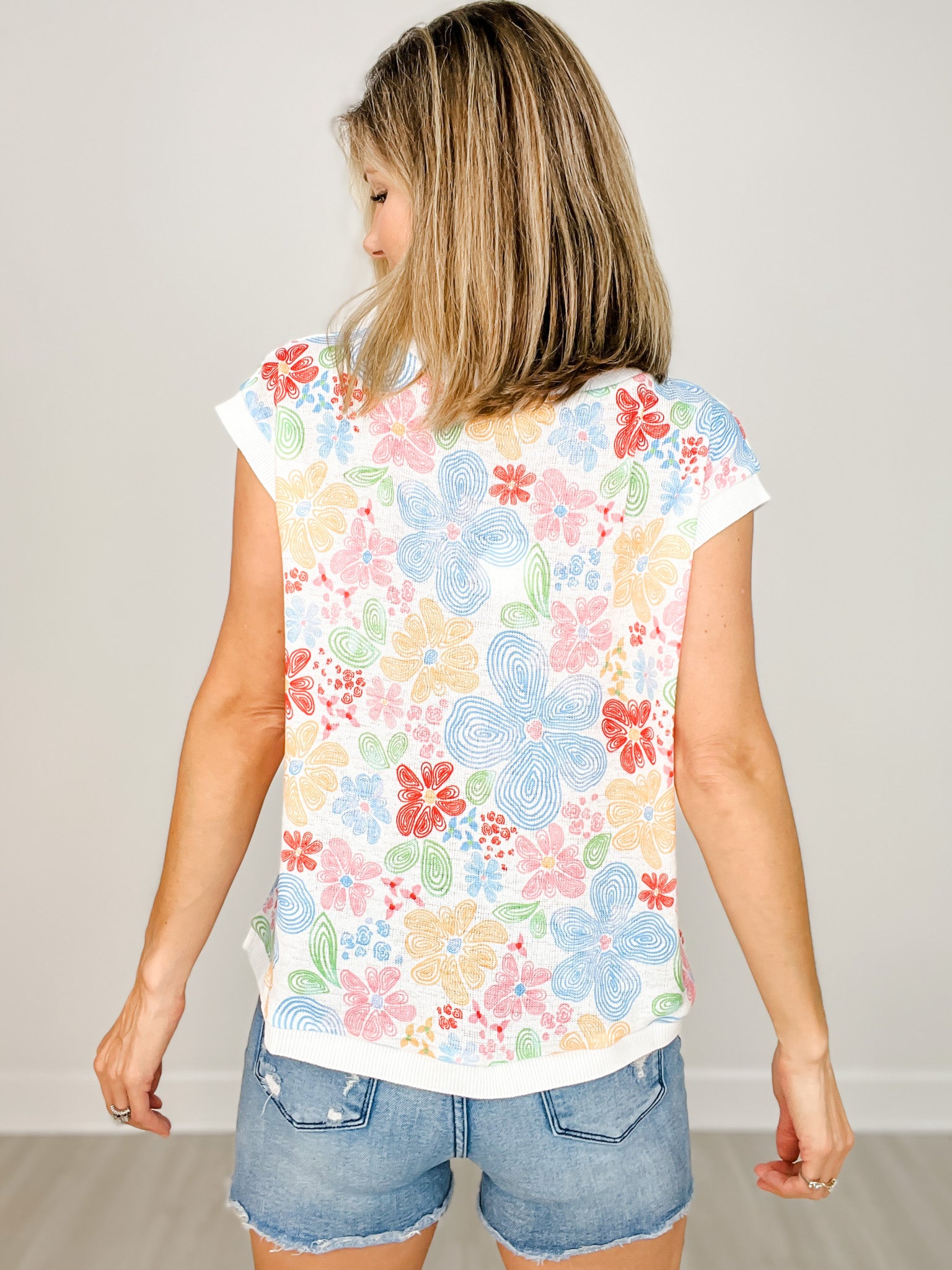 Floral Printed Knit Jersey Sleeveless Top