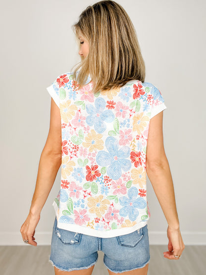 Floral Printed Knit Jersey Sleeveless Top