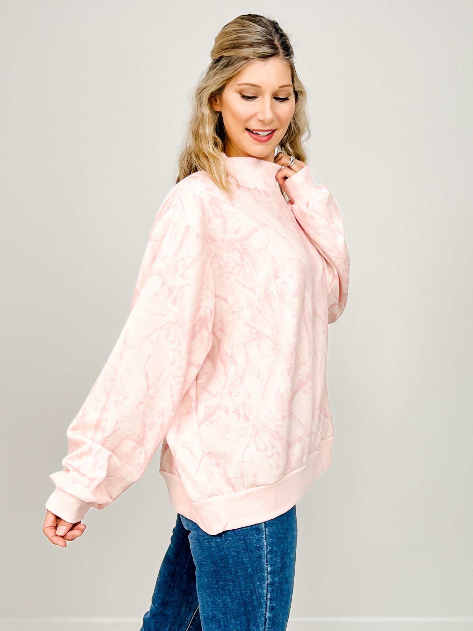 Camouflage Oversized Mock Neck Sweatshirt