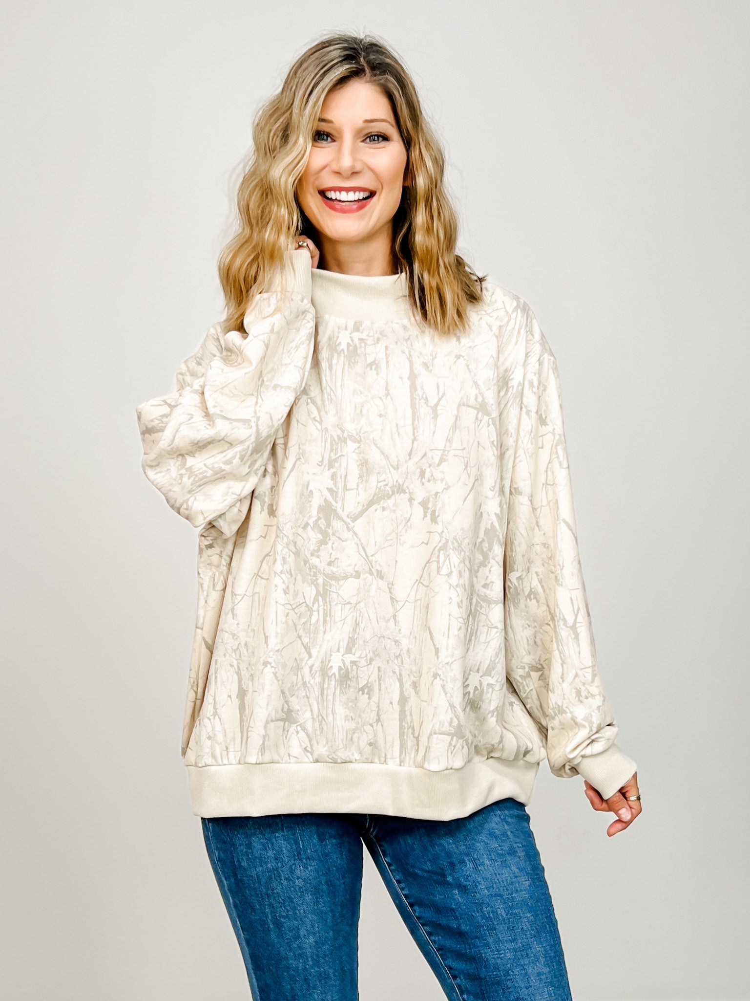 Camouflage Oversized Mock Neck Sweatshirt