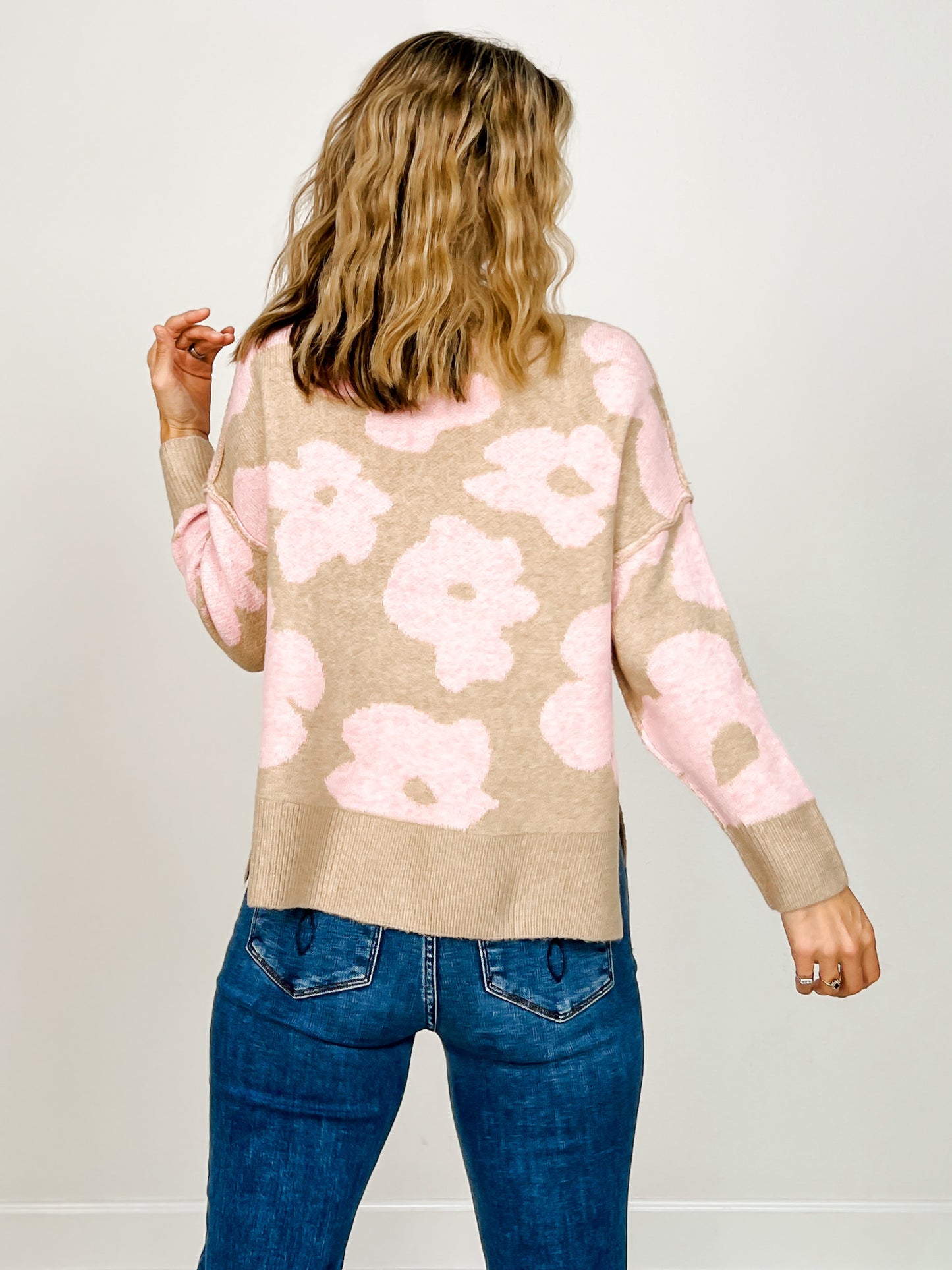 Floral Long Sleeve Loose Fit Pullover Knit Sweater