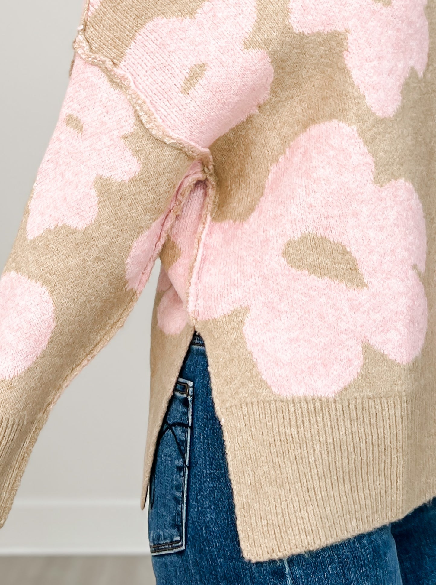 Floral Long Sleeve Loose Fit Pullover Knit Sweater