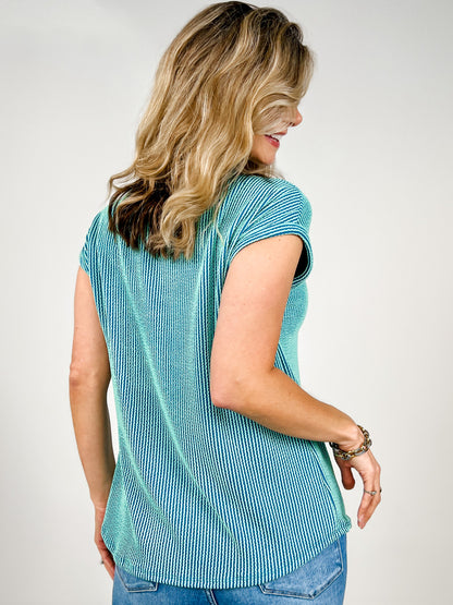 Solid Ribbed Short Sleeve Top