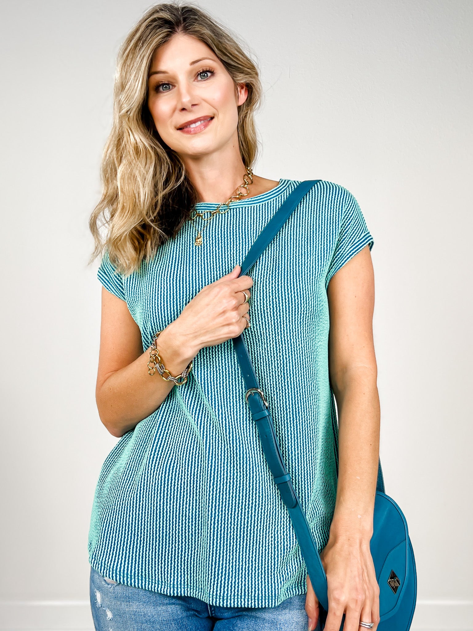 Solid Ribbed Short Sleeve Top