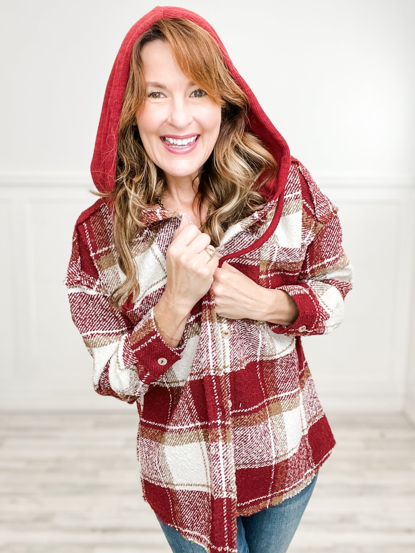 Oversized Plaid Casual Hoodie Shacket Jacket