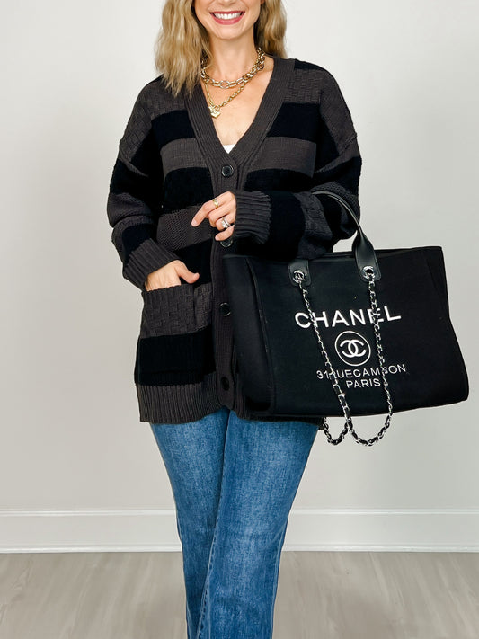 Horizontal Stripe Textured Cardigan with Front Buttons