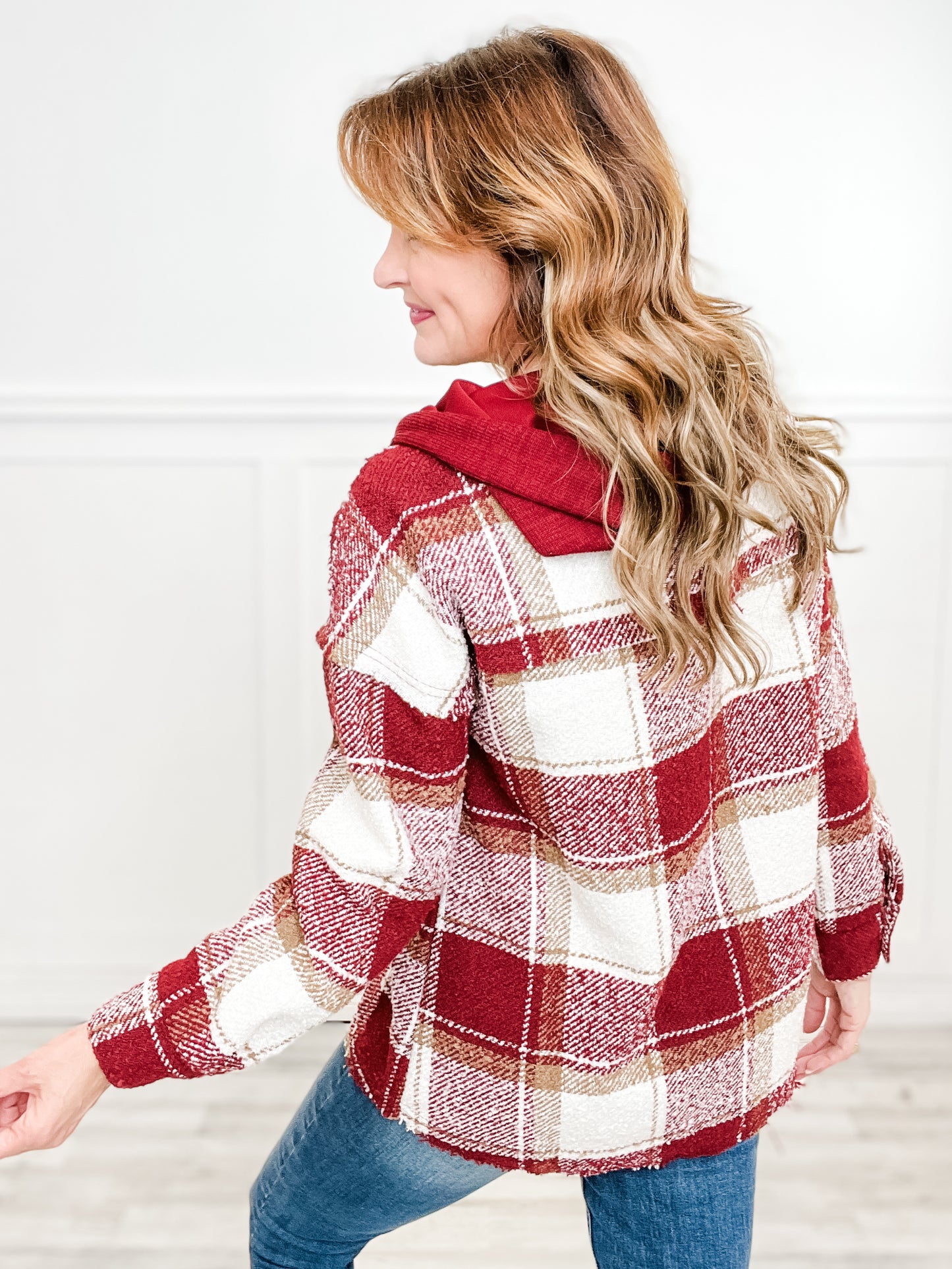 Oversized Plaid Casual Hoodie Shacket Jacket