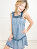 Count Me In Denim Smocked Mini Dress with Ruffle Detail