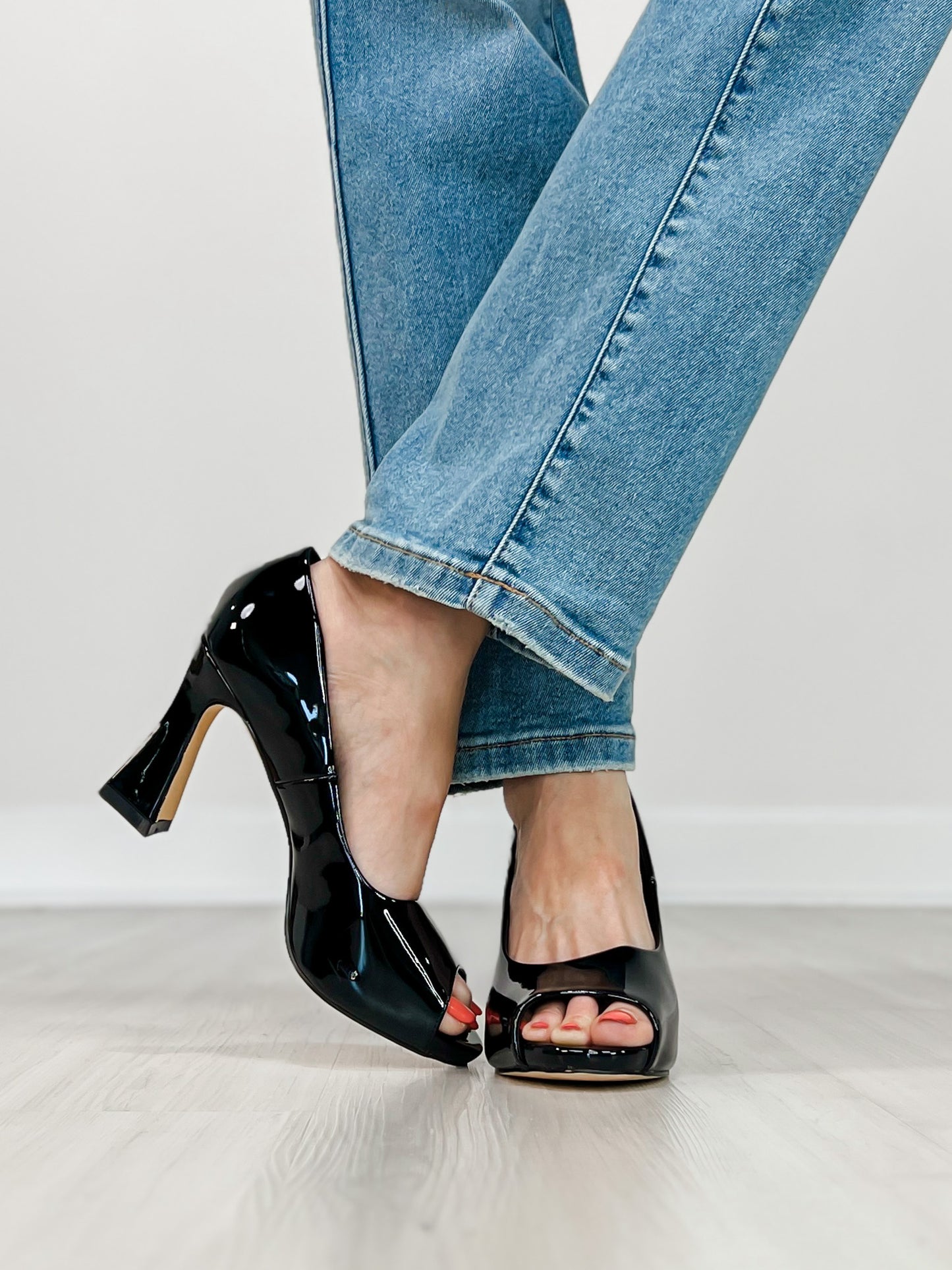 Pierre Dumas Laris-2 Peep Toe Heels in Black Patent