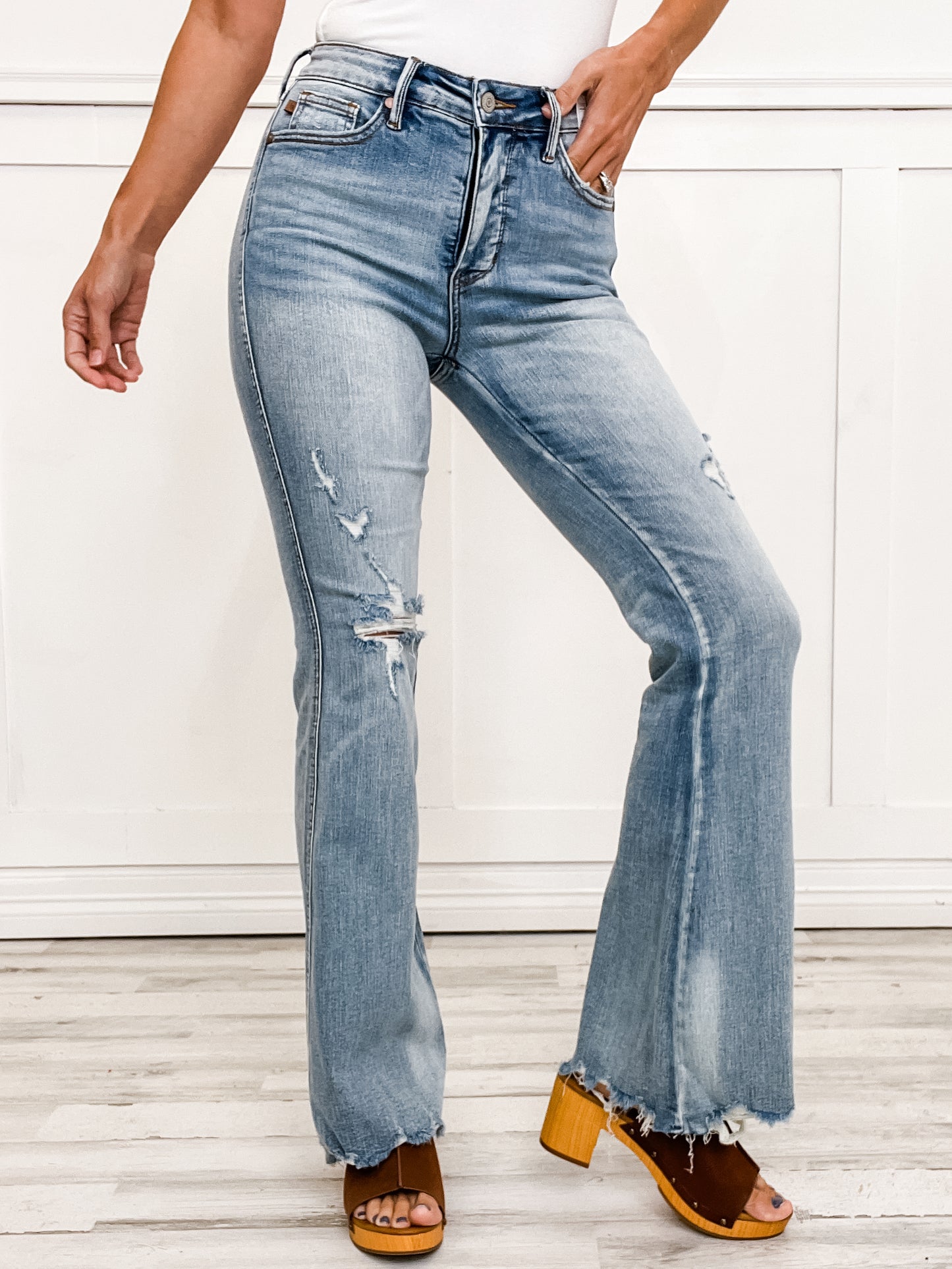 Judy Blue REBEL Mid-Rise Tummy Control Distressed Flare Jeans