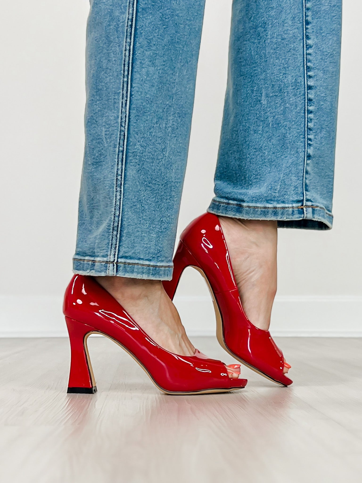 Pierre Dumas Laris-2 Peep Toe Heels in Red Patent