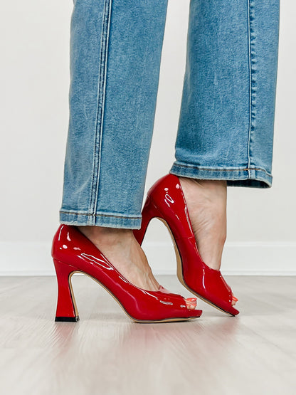 Pierre Dumas Laris-2 Peep Toe Heels in Red Patent