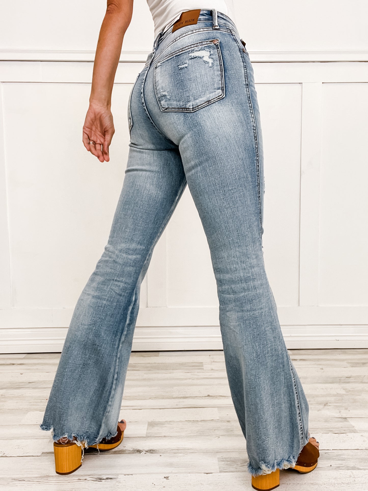 Judy Blue REBEL Mid-Rise Tummy Control Distressed Flare Jeans