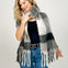 Checkered Pattern Oblong Scarf with Fringe
