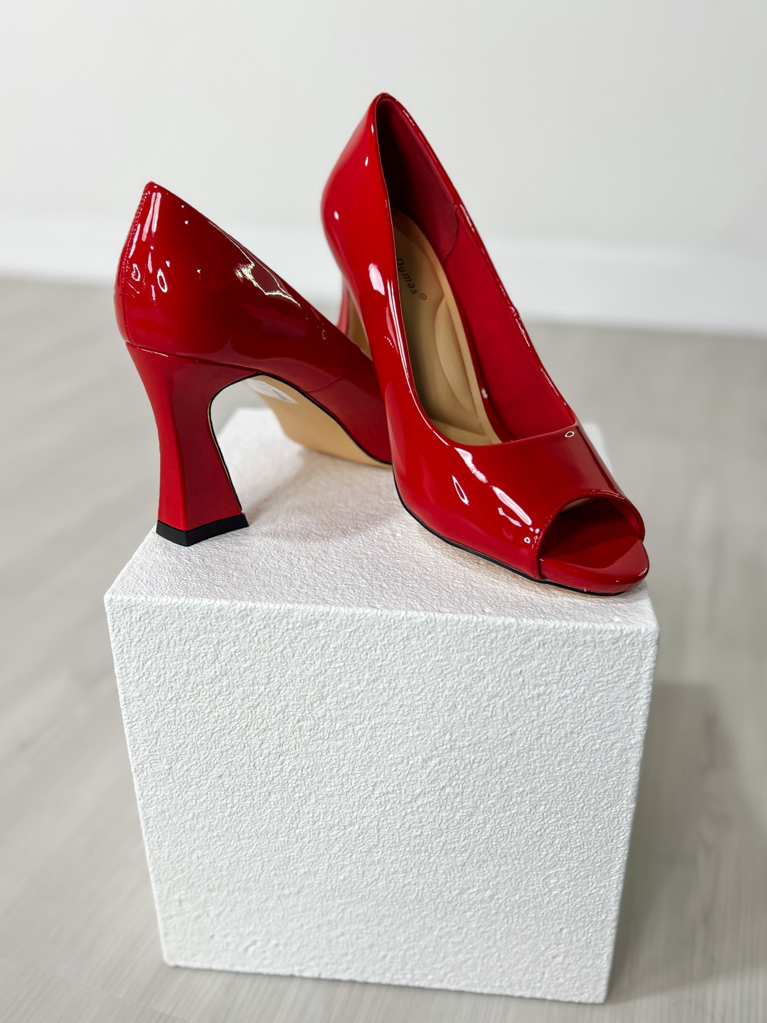 Pierre Dumas Laris-2 Peep Toe Heels in Red Patent