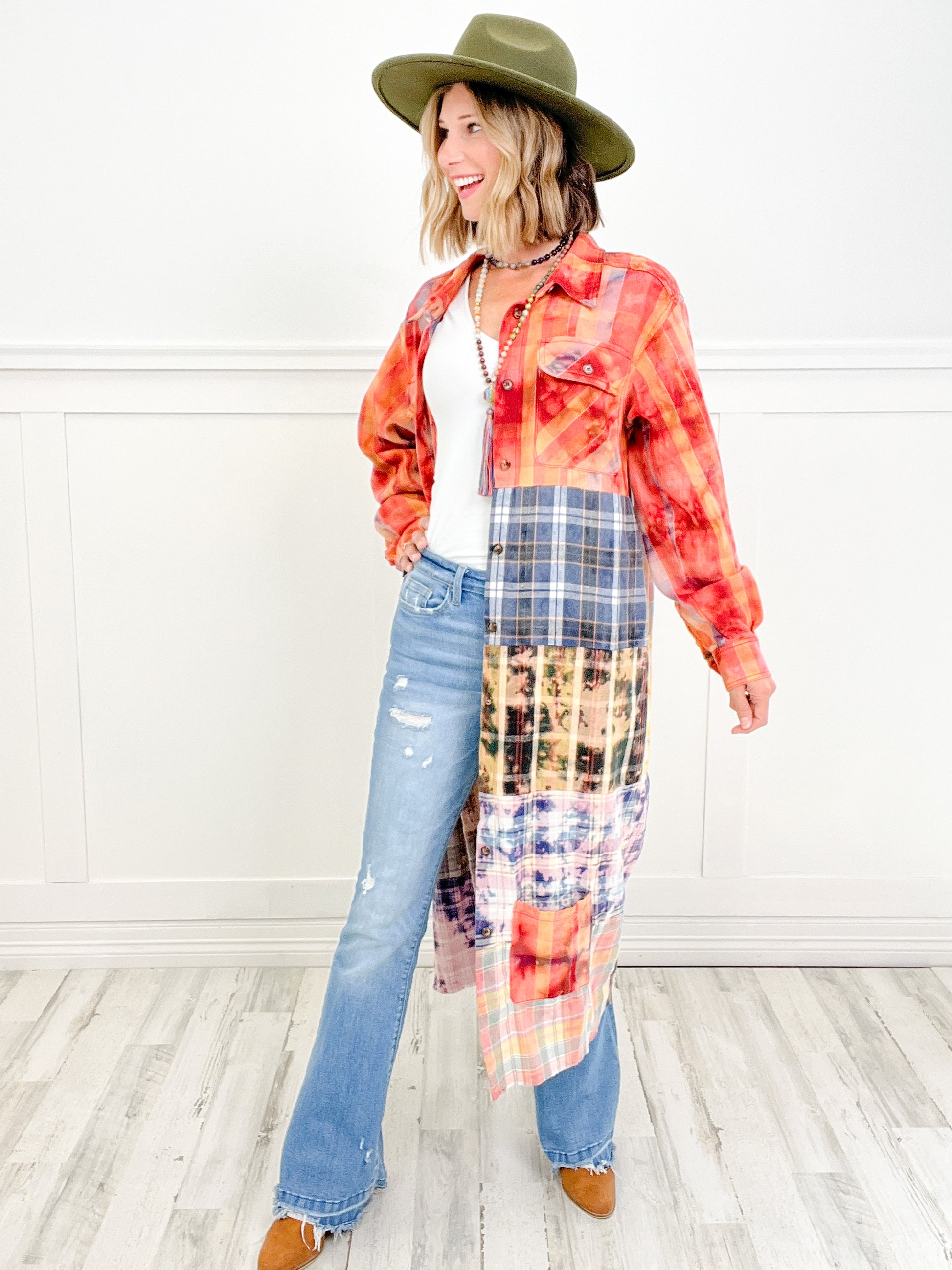 Little House Washed Plaid Mix Duster