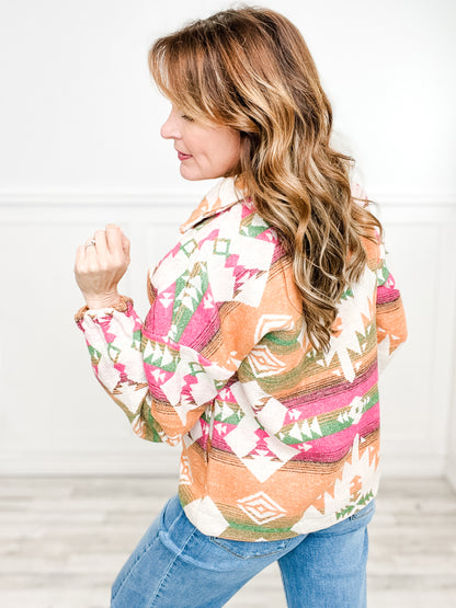 Aztec Printed Henley Woven Pullover Top