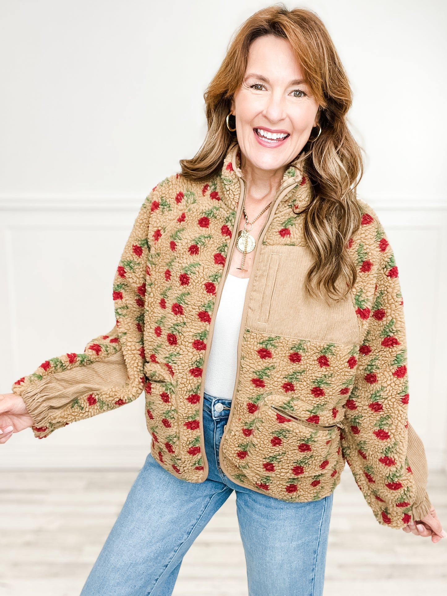 Oversized Printed Fleece Jacket