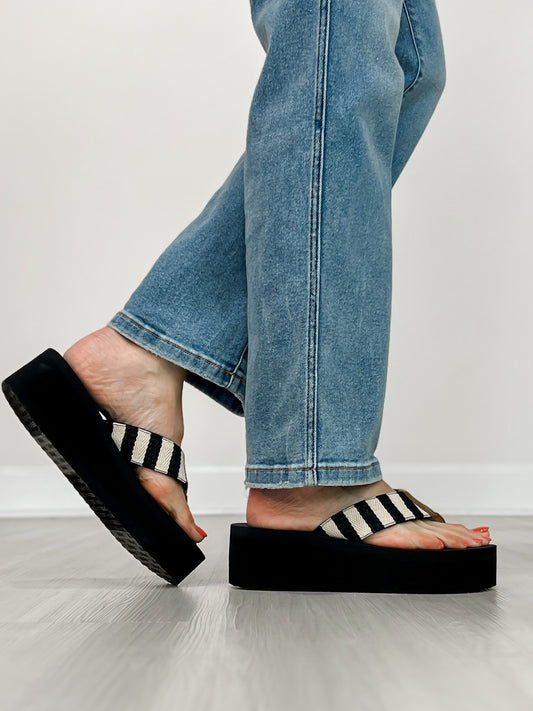 Corkys Take A Dip Wedge Flip-Flops in BLACK NATURAL STRIPE