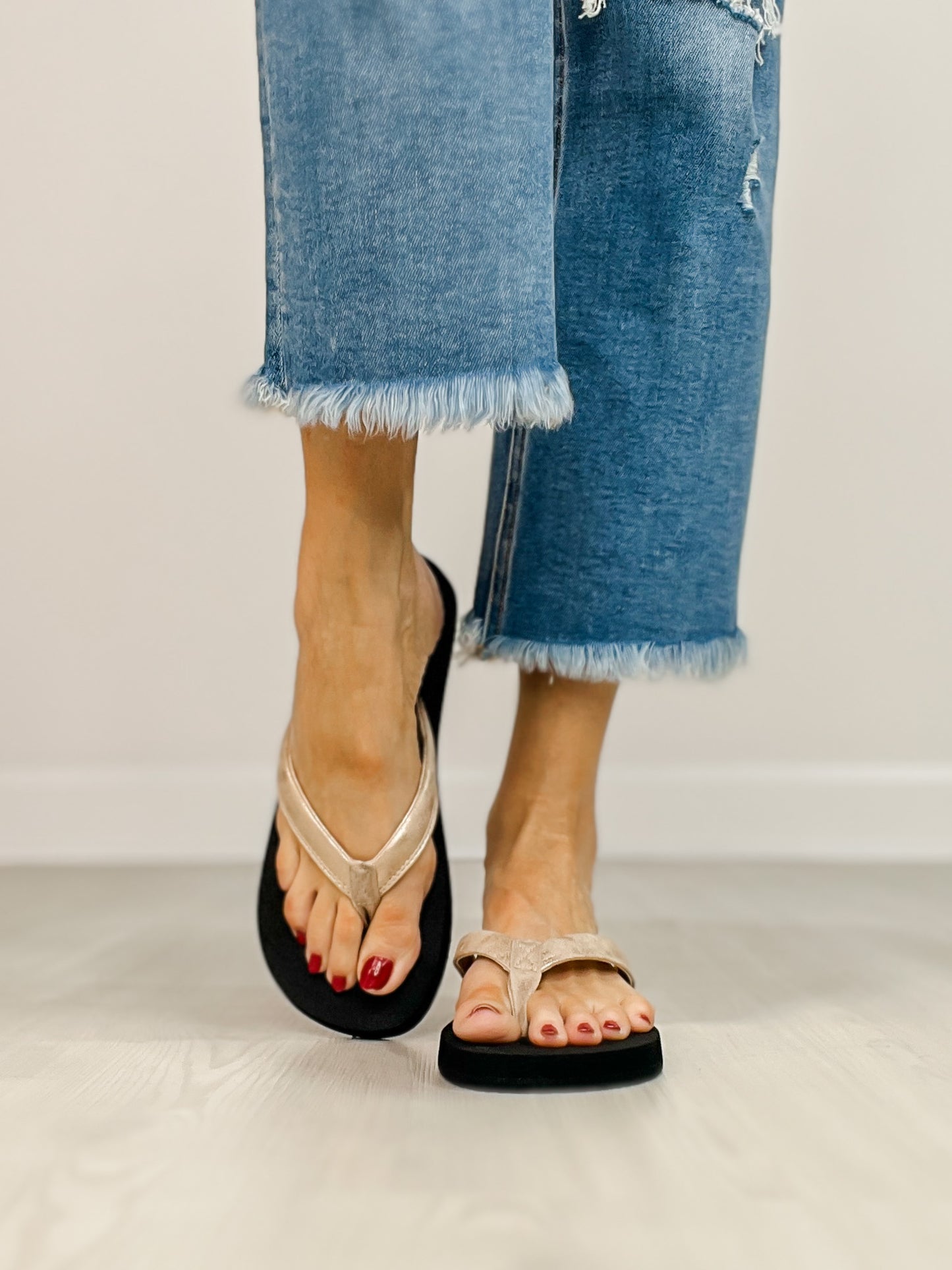 Corkys Summer Plans Flip Flops in GOLD WASHED METALLIC