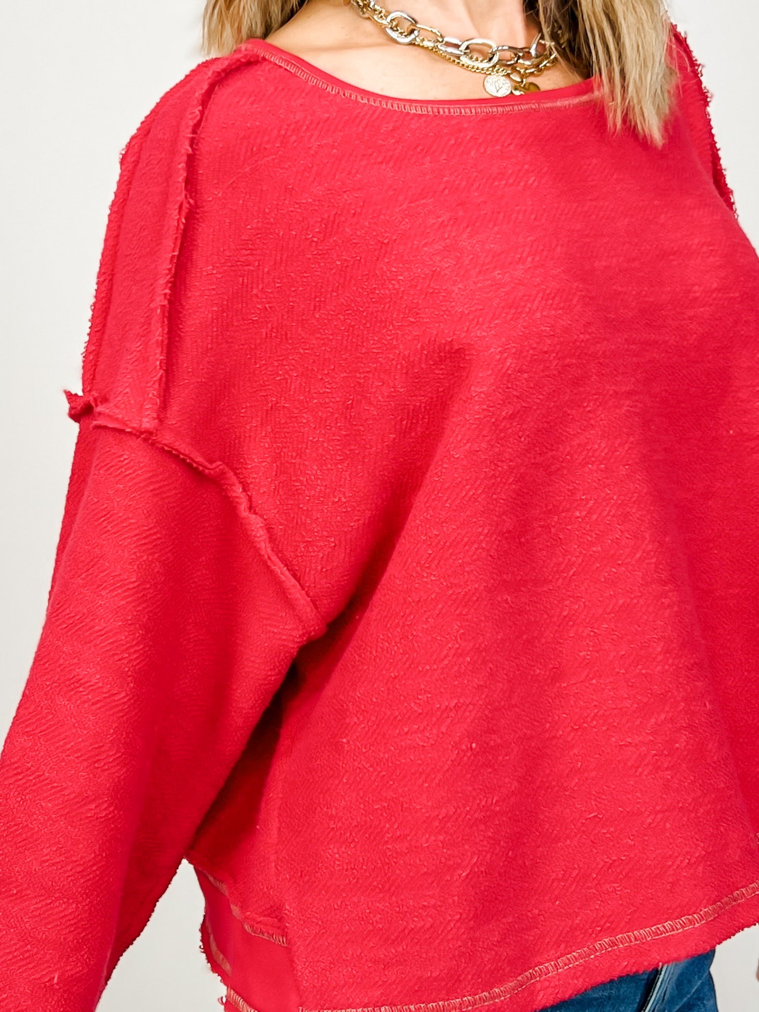 Overlap Open Back Oversized Reverse Stitched Top