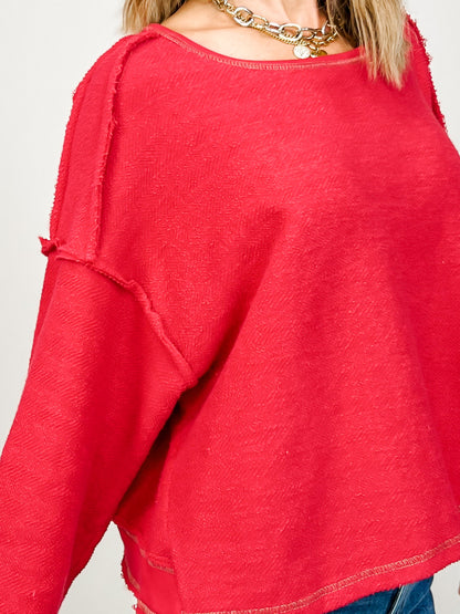 Overlap Open Back Oversized Reverse Stitched Top