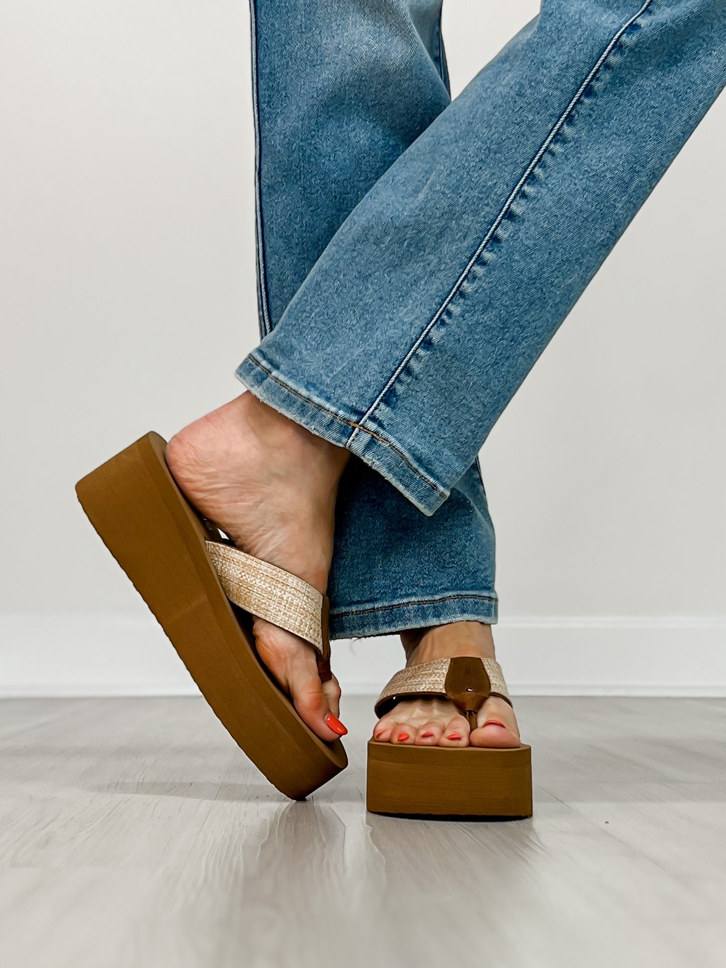 Corkys Take A Dip Wedge Flip-Flops in RAFFIA