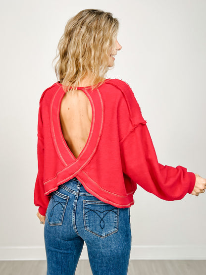 Overlap Open Back Oversized Reverse Stitched Top