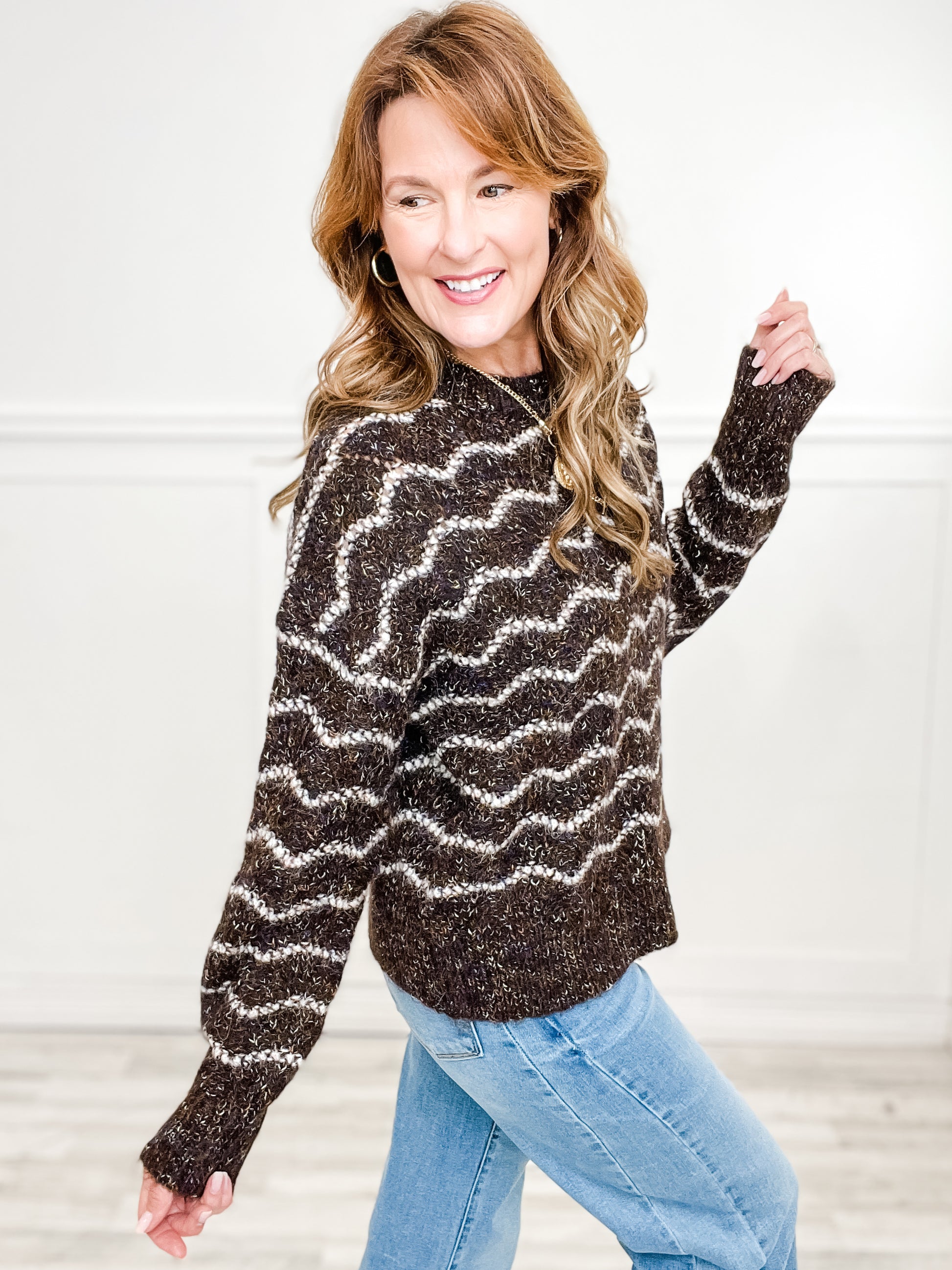 ECO Wave Striped Soft Knit Pullover Sweater Top